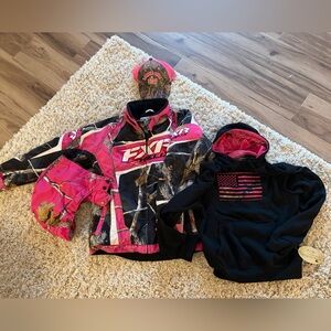 FXR Girls  Pink and Black Camo Jacket, Camo/black sweatshirt.   New with tags.
